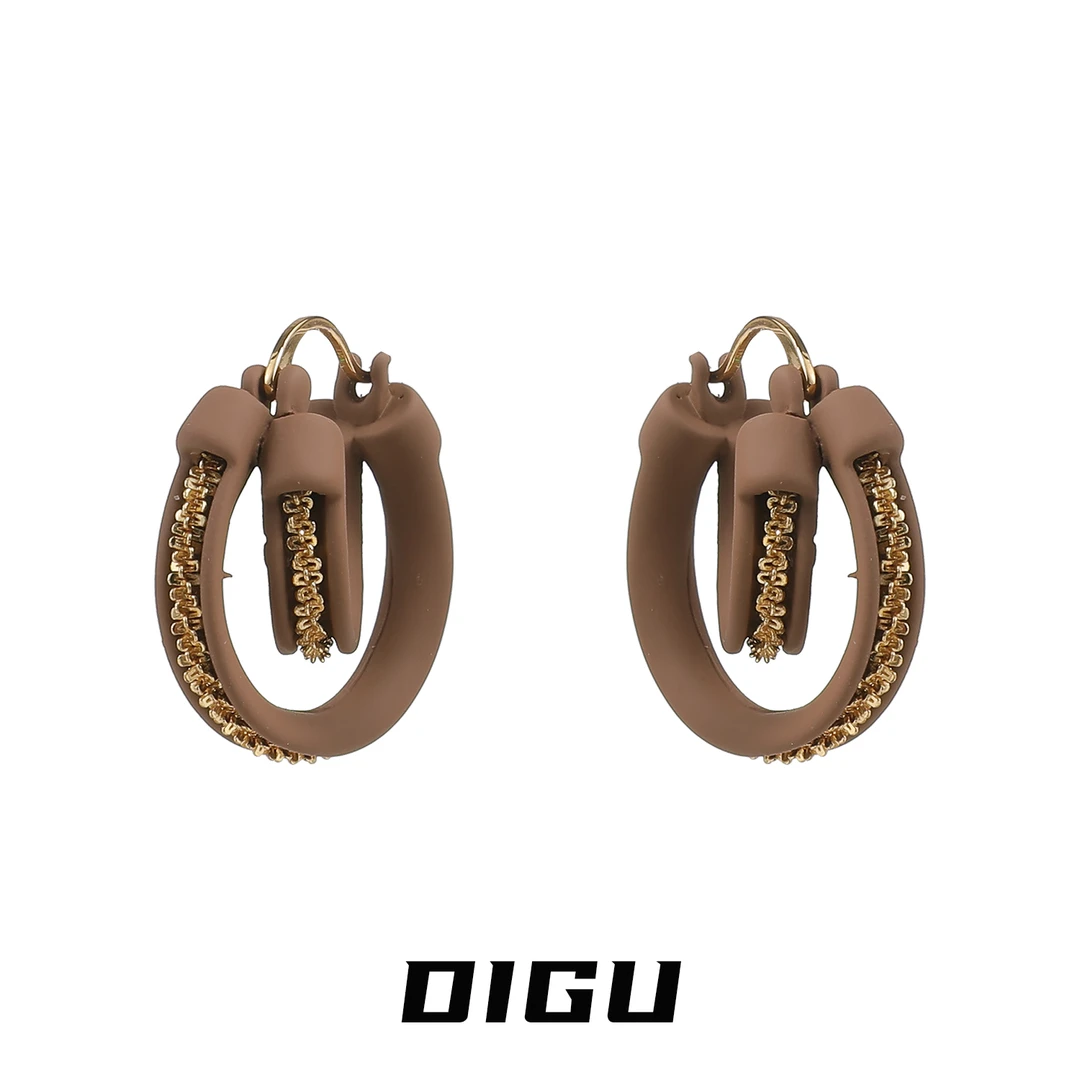 嘀咕家 铜合金亚克力耳饰 美拉德风秋冬咖色耳圈双层圈圈耳环耳饰