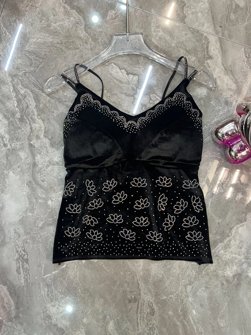 2025新款女生丝绒烫钻美背#117