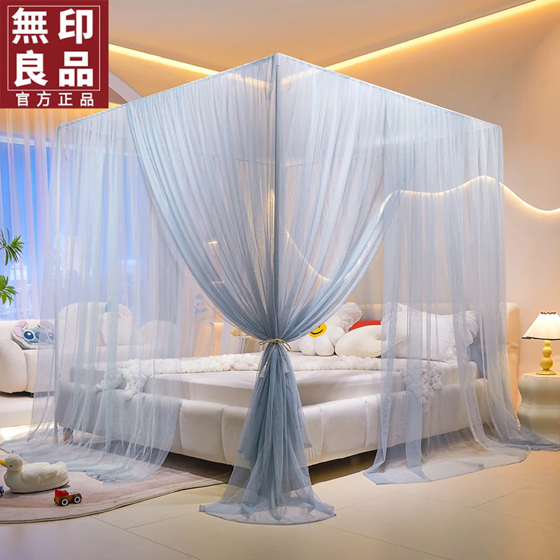 無印良品蚊帐家用卧室新款加密落地支架加粗加厚家用卧室三开门3