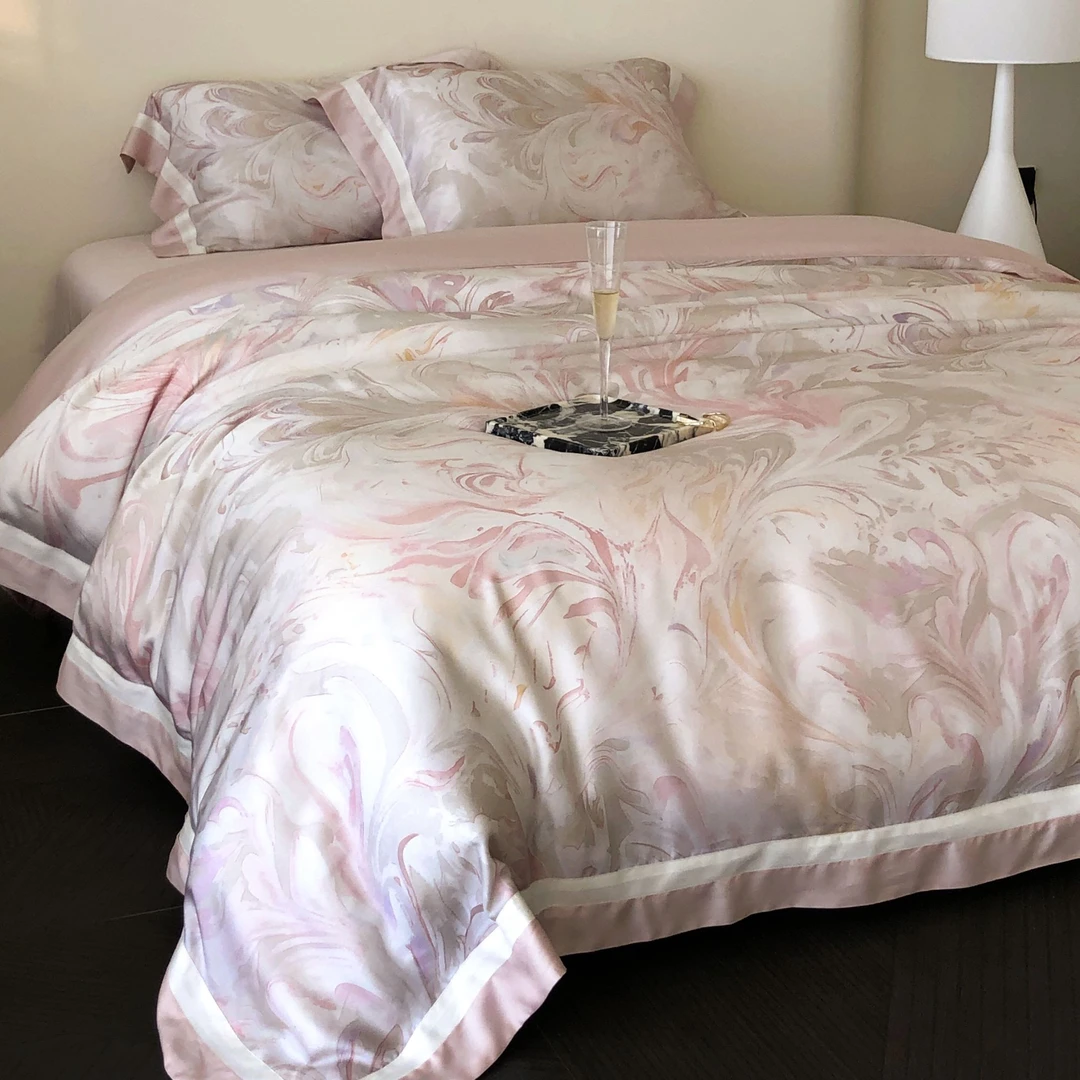 云澜星河丨兰精天丝贴边拼角数码印花轻奢亲肤柔软透气裸睡四件套