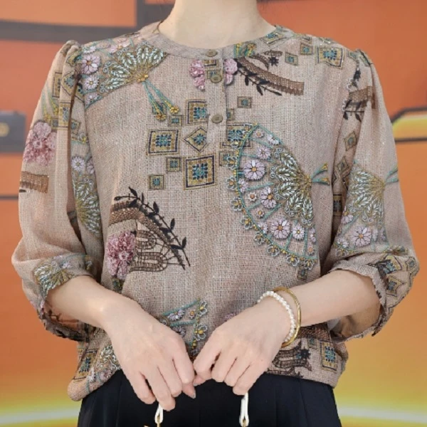 【出口原单】T1124 气质2025年新款柔软亲肤丝滑显瘦高级小衫-蕾