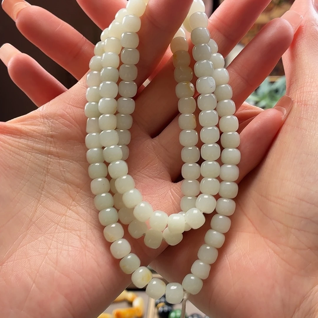 和田玉未镶嵌手串白玉卡7老型108