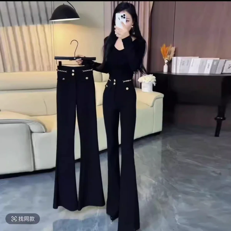 高级感微喇西装裤女2025春季新款弹力修身提臀垂感马蹄裤百搭时尚