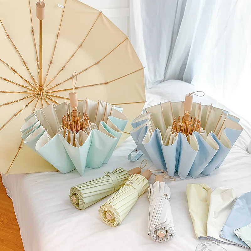 16骨雨伞女折叠彩胶晴雨两用加大防风遮阳太阳伞防晒防紫外线学生