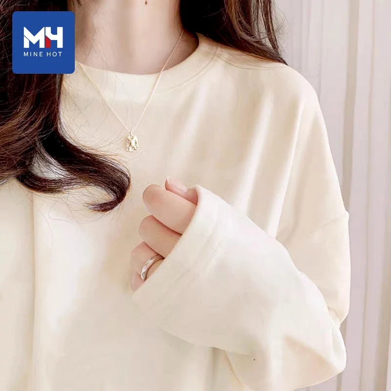 唐狮集团MH纯棉长袖t恤女2025新款春秋季仙气飘飘打底衫圆领上衣S