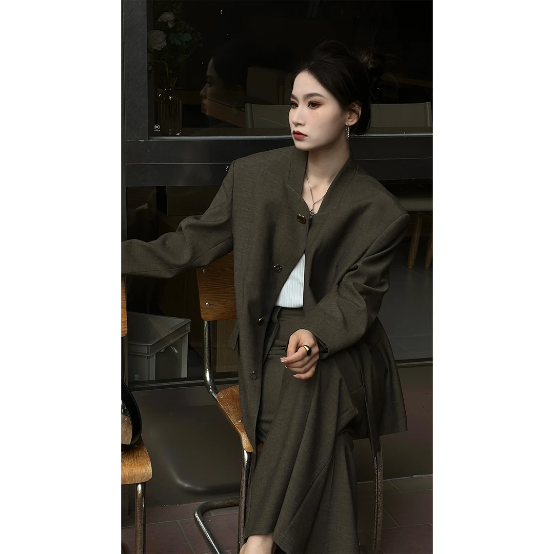 PRASE·噜【烟岚云影】微胖轻奢设计款春时尚小立领西服外套PR502E45