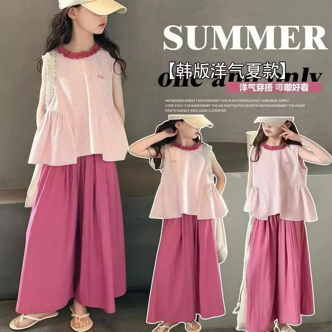 夏季韩版大童夏日女童套装夏装6-12岁裤子女童12-15岁新款透气