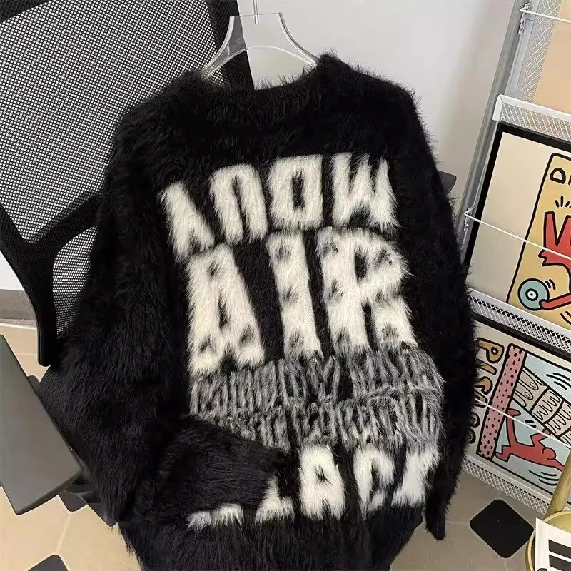 ins时尚百搭潮流慵懒风韩版加厚加绒秋冬季毛衣针织衫情侣宽松圆