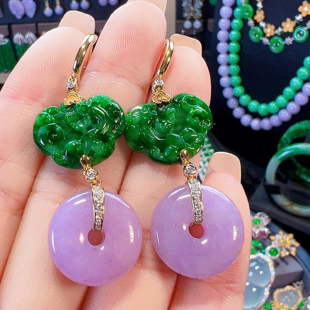 翡翠18K金镶嵌耳饰签收后24小时鉴赏期