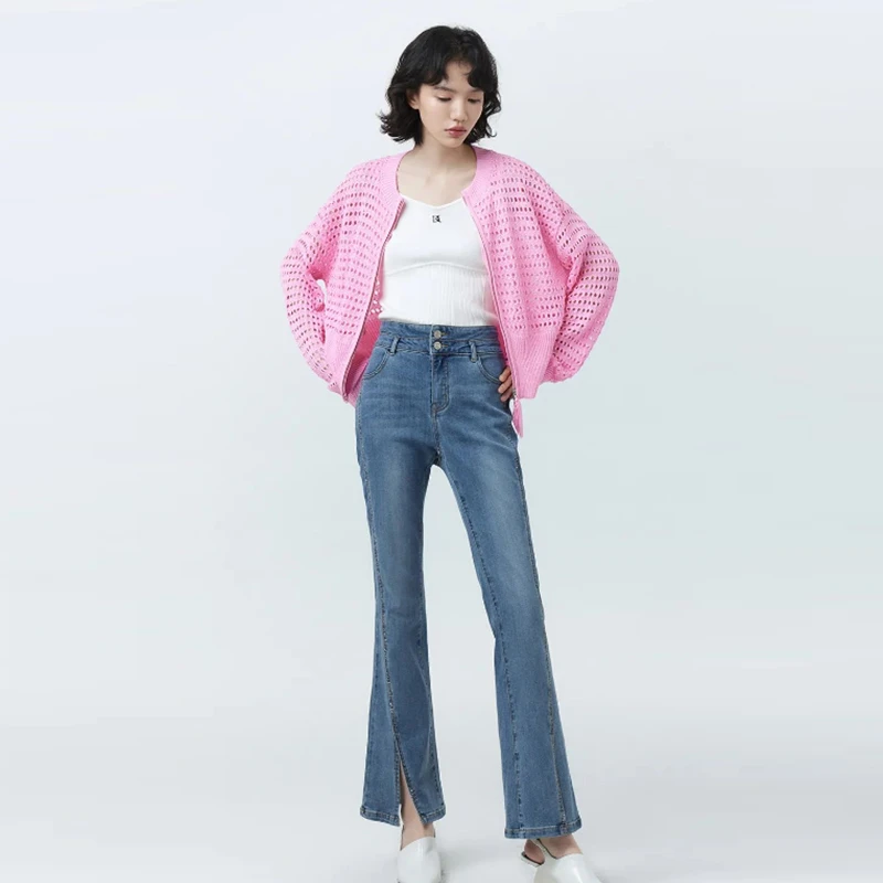 【KA】洋气时尚镂空洋气简约拉链外套2025春季新款七号铺撤柜女装