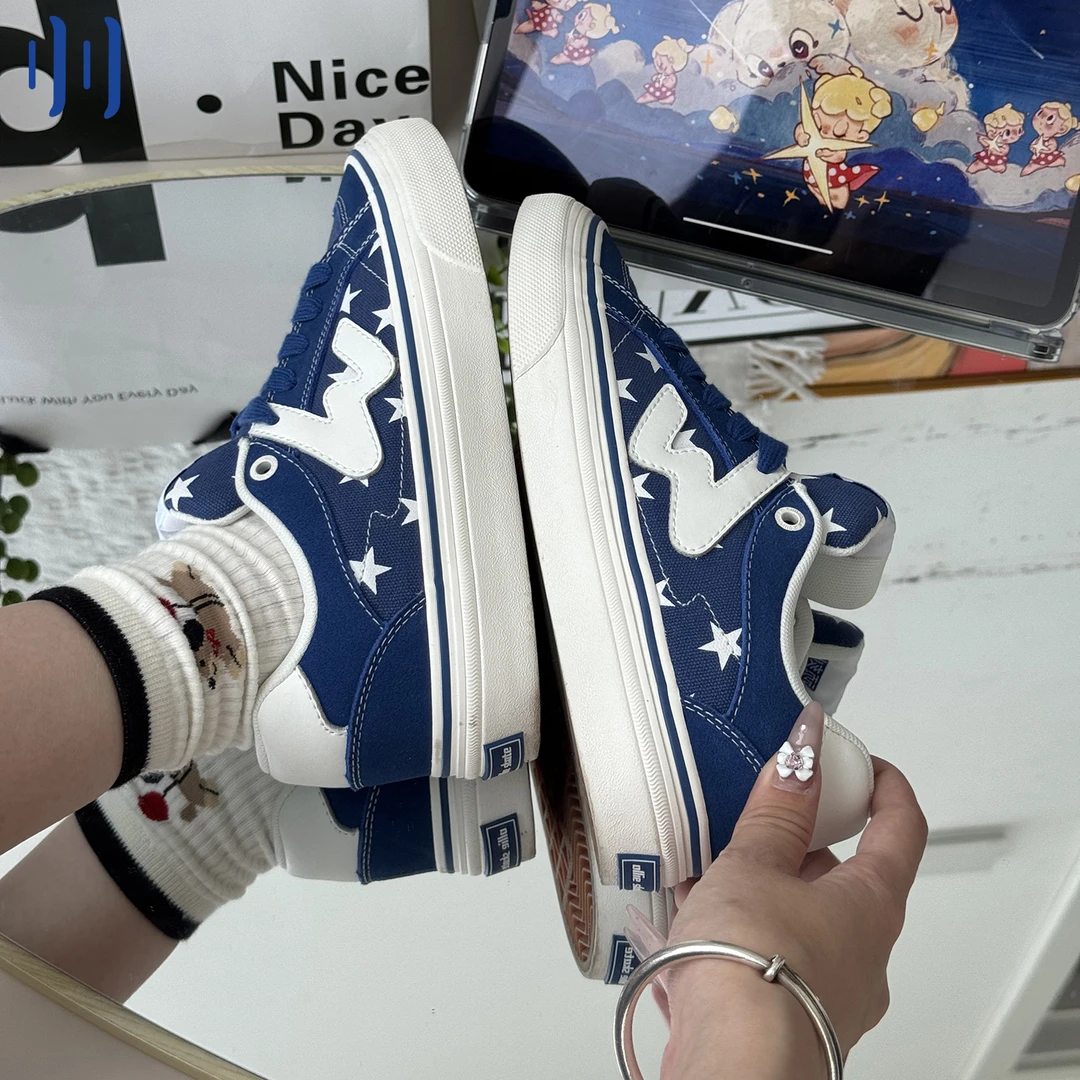 顽刻ollieskate蓝白星星配色秋季校园风W系列低帮男女国潮滑板鞋