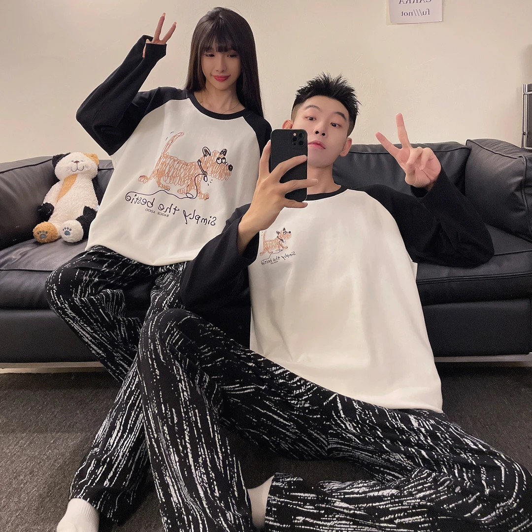 情侣睡衣2025新款一男一女秋季长袖长裤套装高颜值春秋可外穿家居