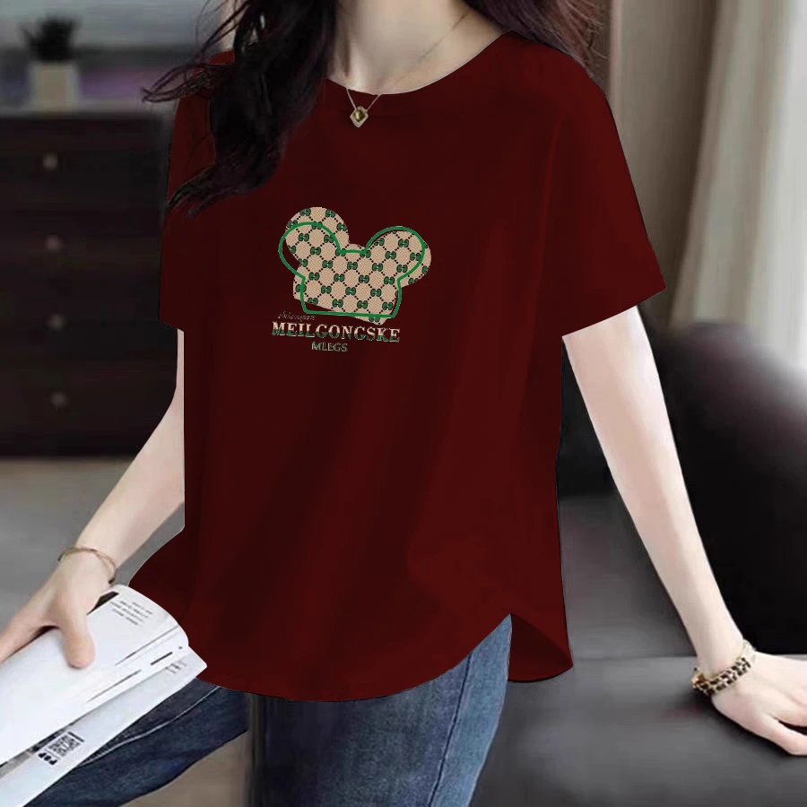 2025夏季新款短袖圆领纯棉T恤简约韩版大码宽松减龄显瘦上衣女