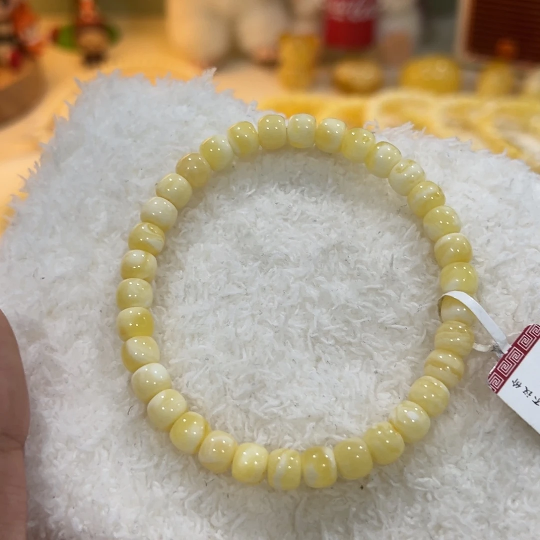 蜜蜡未镶嵌手链6.5m瓷白老型单圈