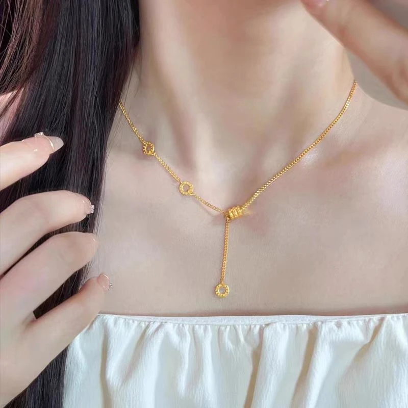 铜合金项链 【小蛮腰项链锁骨链】环环相扣日韩原创设计金色坠链