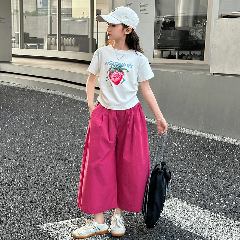 女童夏装套装2025新款儿童洋气休闲裤女孩夏季印花短袖大童两件套