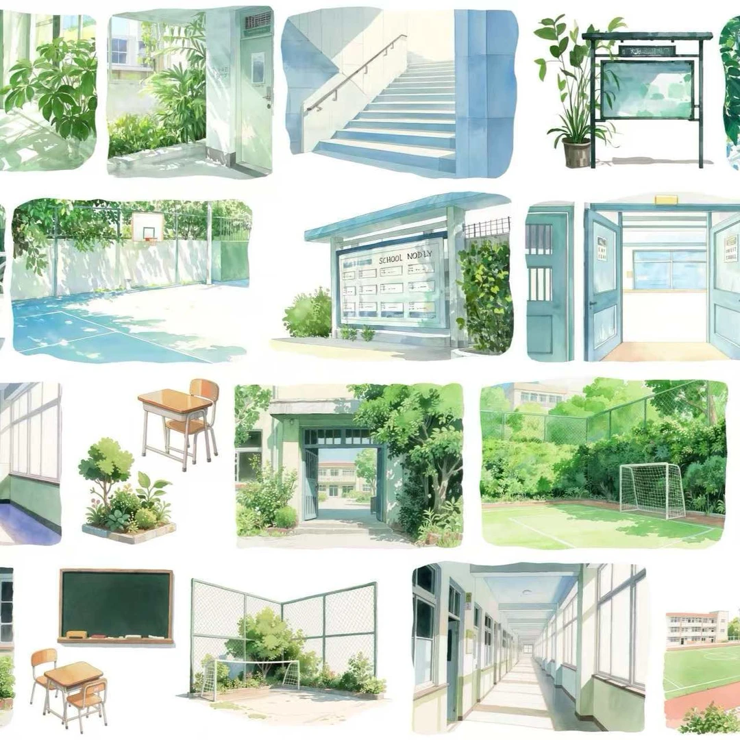 43号 切膜 PET校园室内景{两单起发}  四个款 一米一循环发3米