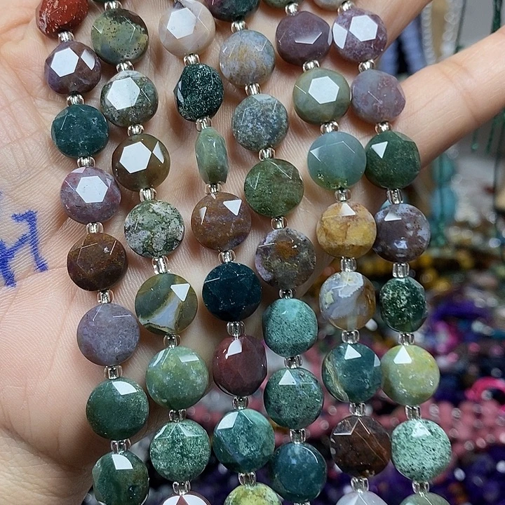 玛瑙/玉髓未镶嵌珠宝半成品天然水草玛瑙切面卡10mm