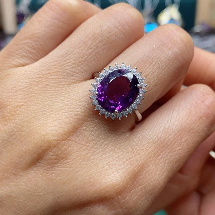 水晶戒指银S925镶嵌天然水晶戒指