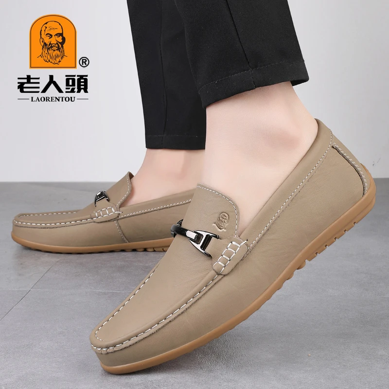 老人头真皮韩版豆豆鞋男款2025新款爆款一脚蹬休闲皮鞋乐福鞋男士