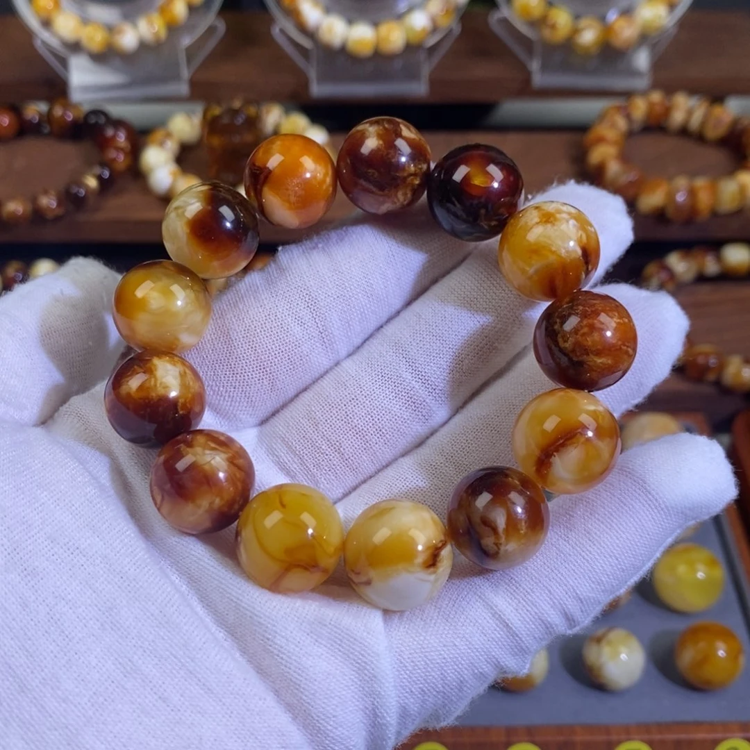 琥珀未镶嵌裸石天然沁色蜜蜡手串16mm左右