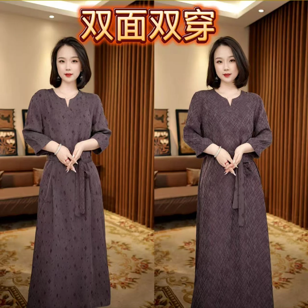 云冉-秋季新款新中式国风宽松复古双面穿气质连衣裙