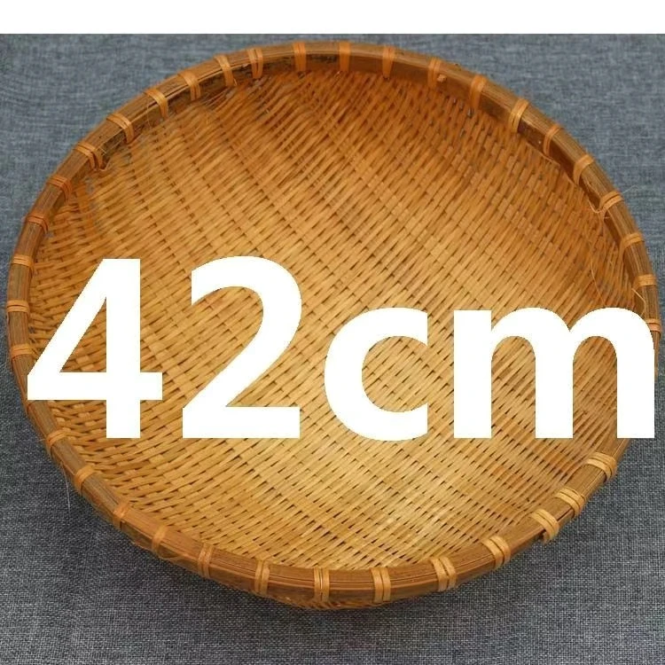 (42公分密边一个馒头筐)手工烟熏竹编家用圆形收纳筐水果篮淘米篮