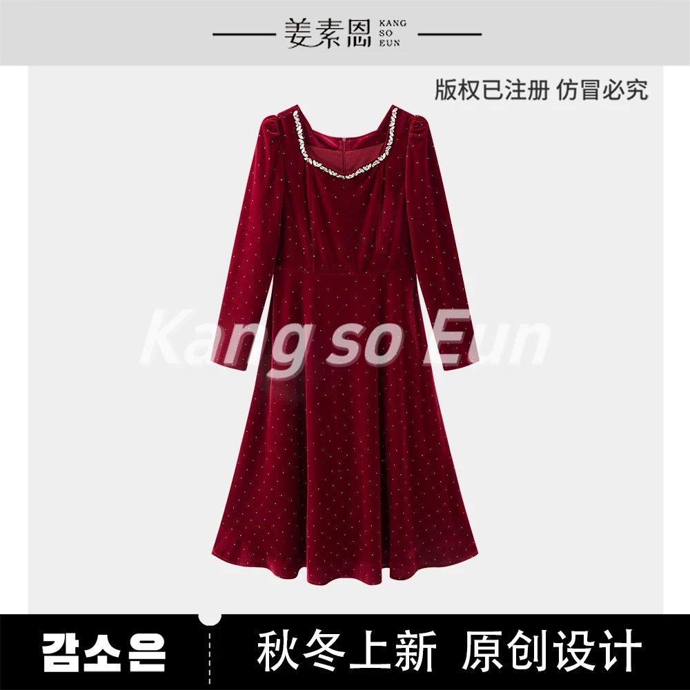 【小铃铛】【冬季积雪】气质休闲设计感圣诞连衣裙GY24DT021103