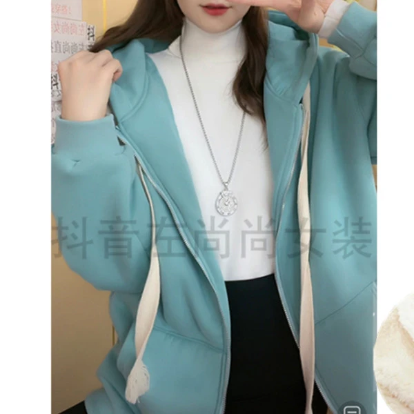 蔷薇恋人2023新款加厚北极绒气质小个子连帽开衫宽松外套女-8591