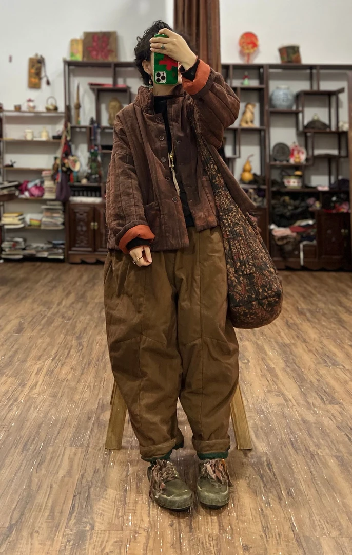 SX复古砂洗炒色刷色宽松亚麻简约短款正领棉衣（长62胸围135）