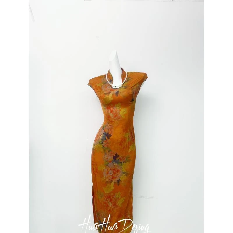 【珠柚】文艺港风复古夏季日常旗袍立领显瘦修身单层衣长120