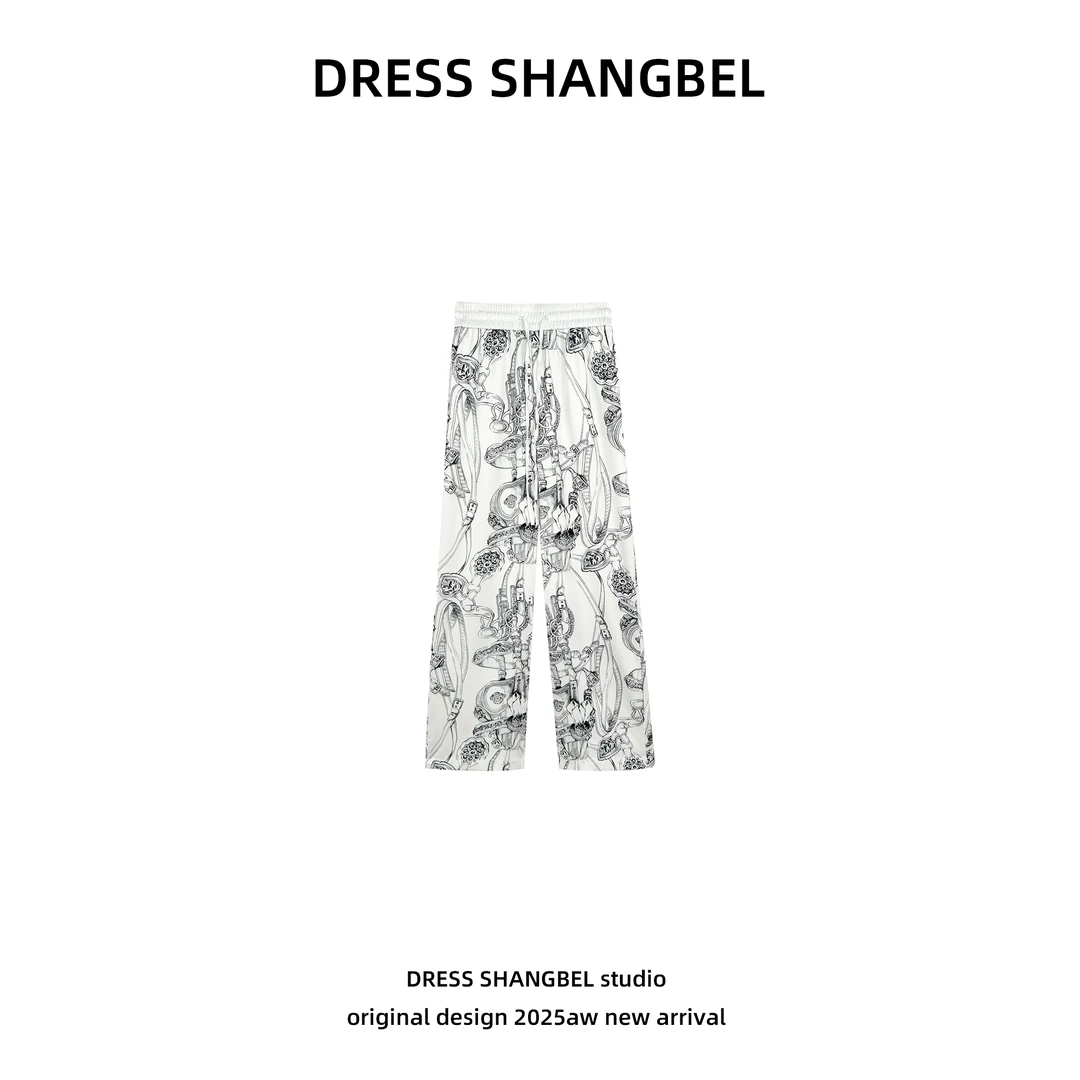 DRESS 2025夏季新款C70水墨印花垂坠感万金油直筒休闲裤5042