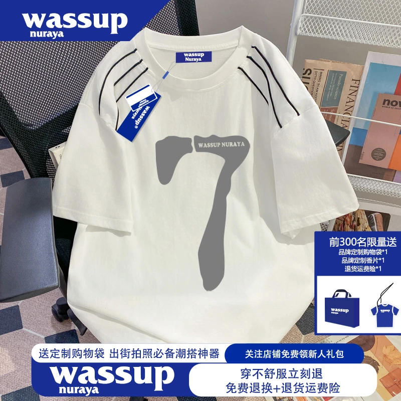 WASSUP NURAYA美式潮牌重磅纯棉短袖t恤男士大码300斤高级感上衣