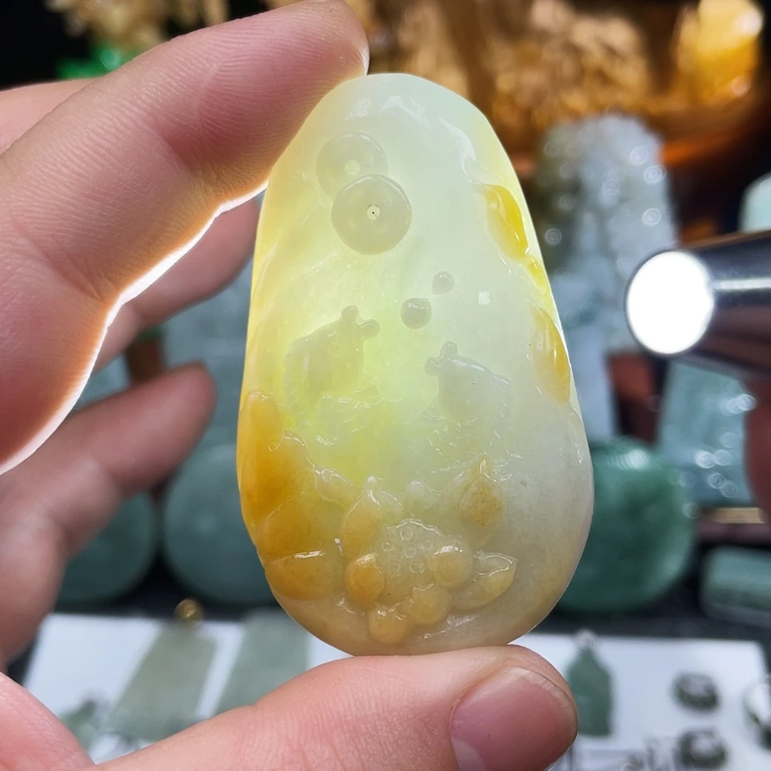 翡翠未镶嵌颈饰起运锦鲤