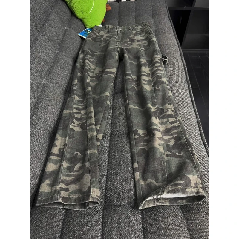 美式复古高街迷彩裤男款秋季直筒工装裤子潮牌痞帅显瘦弯刀牛仔裤