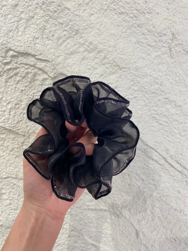 【欧根纱满圈钻】原创设计甜美日韩轻奢风发圈发绳韩版复古网纱黑色