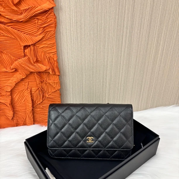 未使用 Chanel/香奈儿 黑金荔枝皮发财包Woc 芯片23年大全套