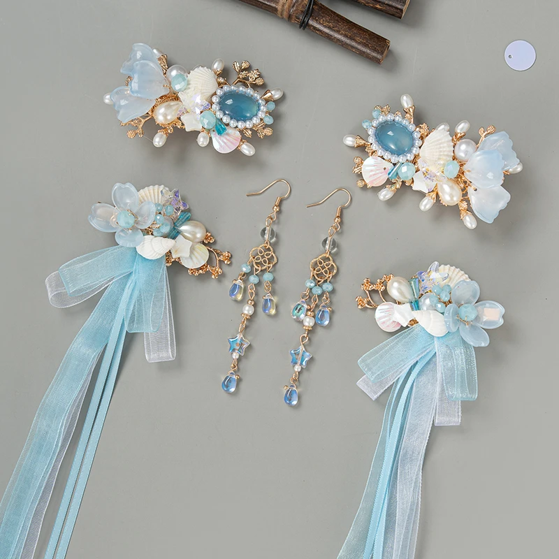 春亦轩梦幻人鱼公主星海鱼梦发饰套装夏日海边发夹耳环全套头饰女