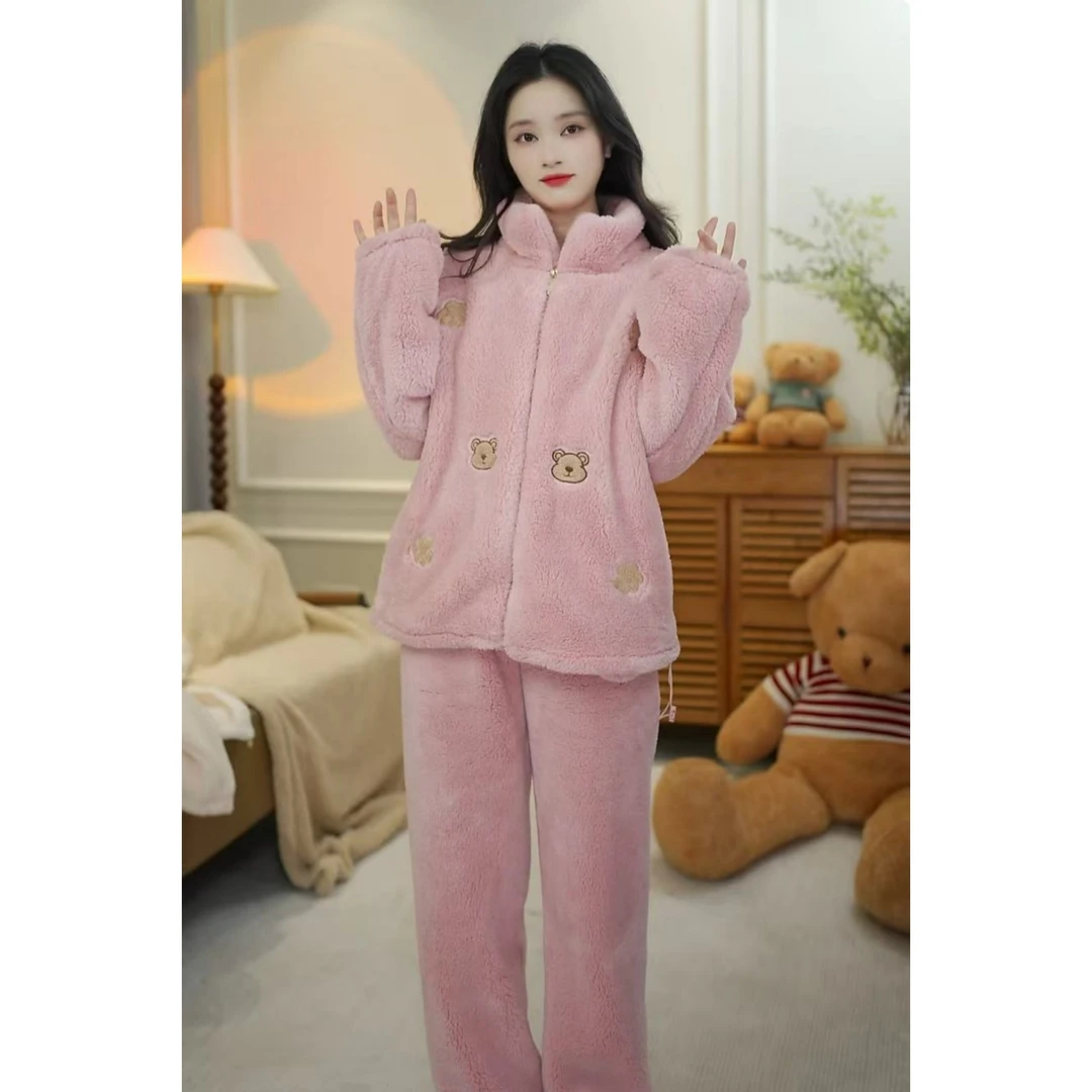 【秋冬上新！绒！绒！绒！！】宽松加厚甜美韩版秋冬季家居服套装M015