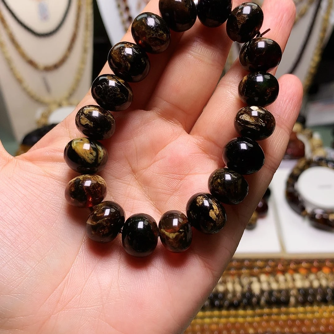 未镶嵌琥珀裸石抚顺琥珀卡13黑白花