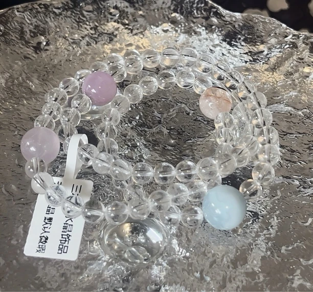 糖果色系三圈设计款白水晶手串