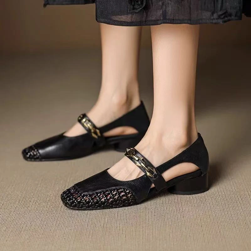 【有运费补贴】2025新款镂空编织包头半拖鞋女外穿时尚百搭凉拖鞋