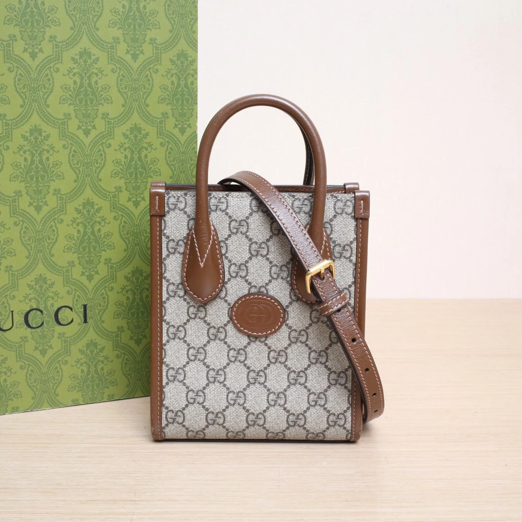 99新 GUCCI/古驰 【念念】迷你托特包 单肩斜挎包 乌木色