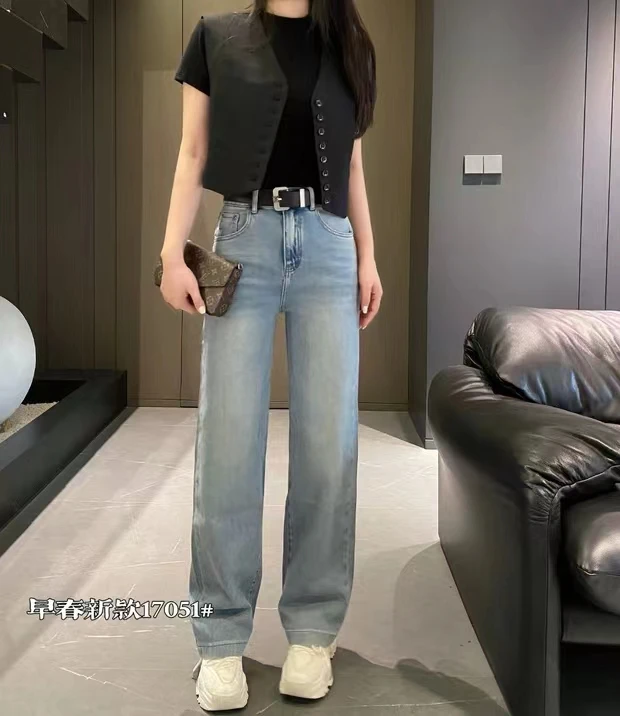 2024冬装休闲时尚百搭加绒直筒裤设计感夏季显瘦