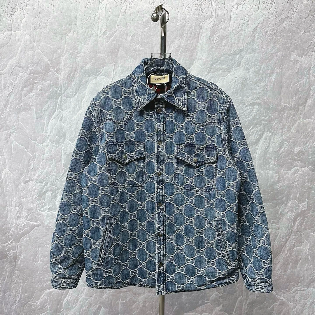 未使用 GUCCI/古驰 经典双G满印牛仔外套 46码 D17138