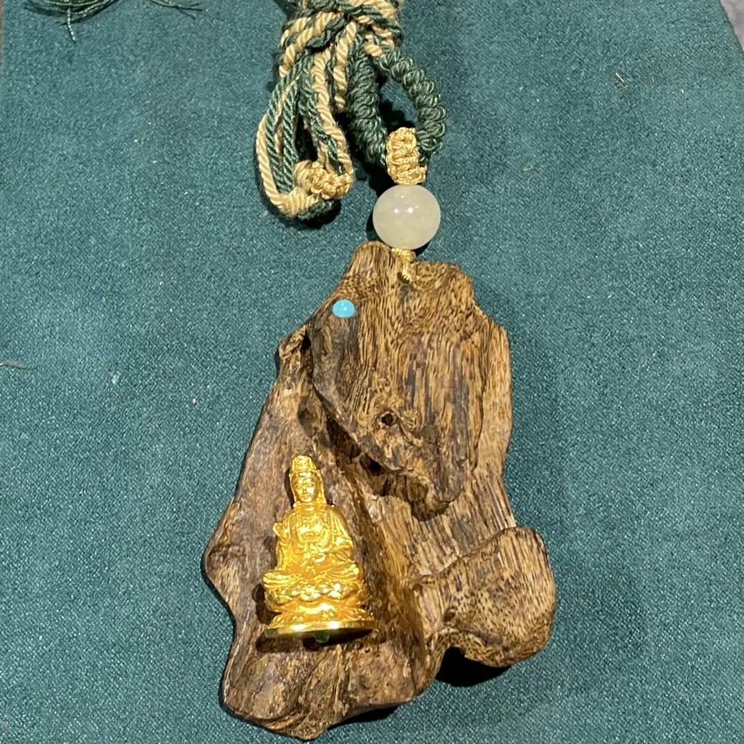 银木质吊坠 地藏菩提系列（木质结合银镀金坐像观音）挂坠