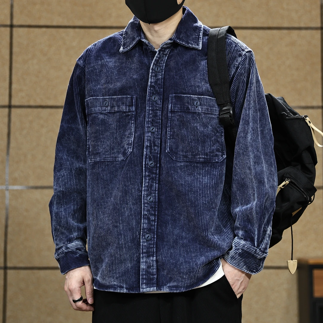 美式复古重磅工装衬衫式夹克男春秋款全棉灯芯绒阿美咔叽衬衣外套