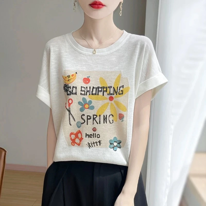 雪花棉2025夏季新款花朵设计感T恤女大码胖mm宽松显瘦上衣打底衫