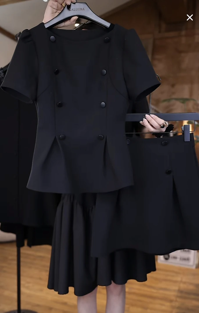 【原创大码设计师款女装】2025夏季新款显瘦上衣+松紧腰半身裙K3050