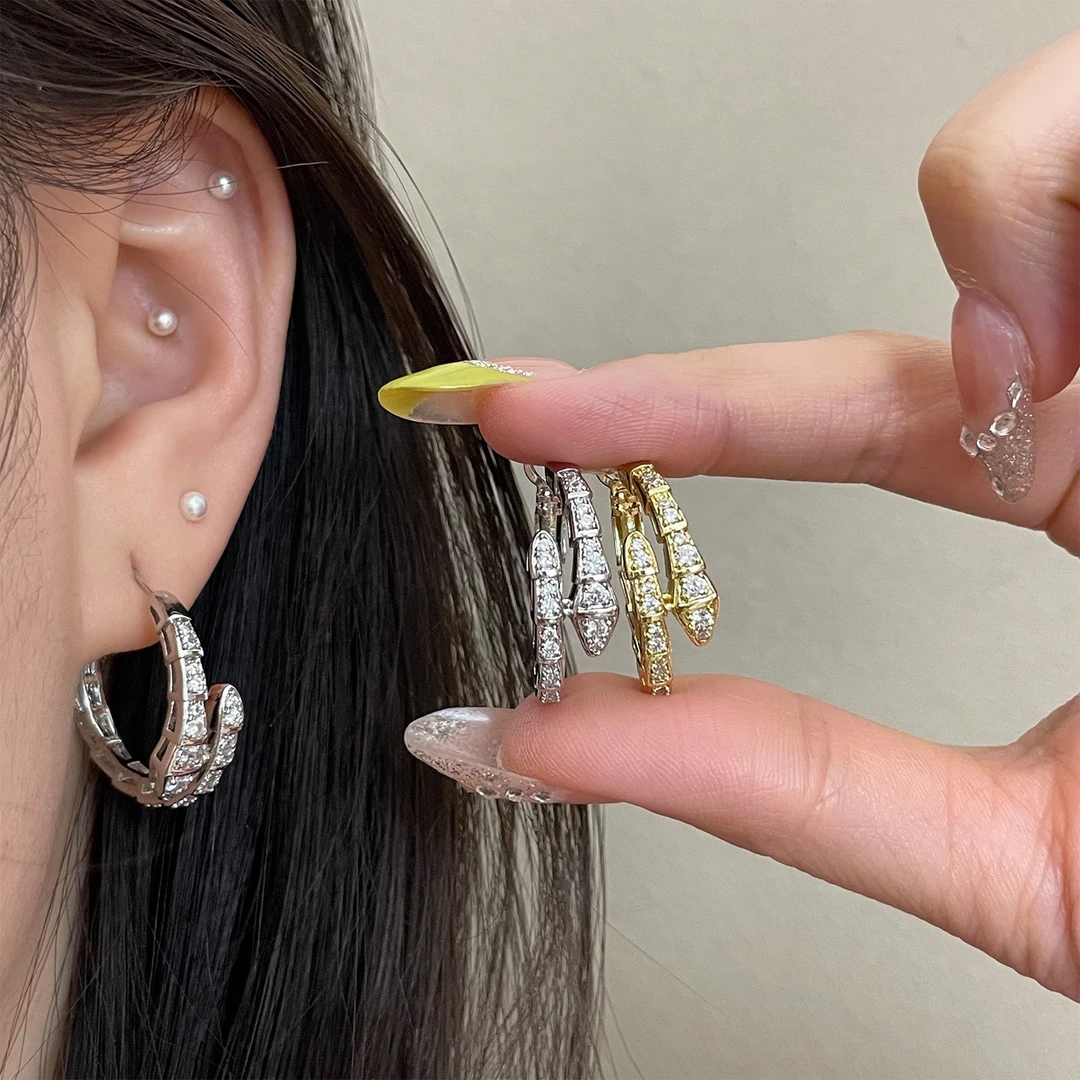 铜合金合成锆石耳饰 蛇形许妍同款耳圈2.5㎝